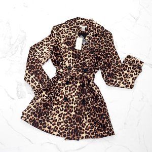NWT Vertigo Paris double breasted tie belt cheetah print trench coat